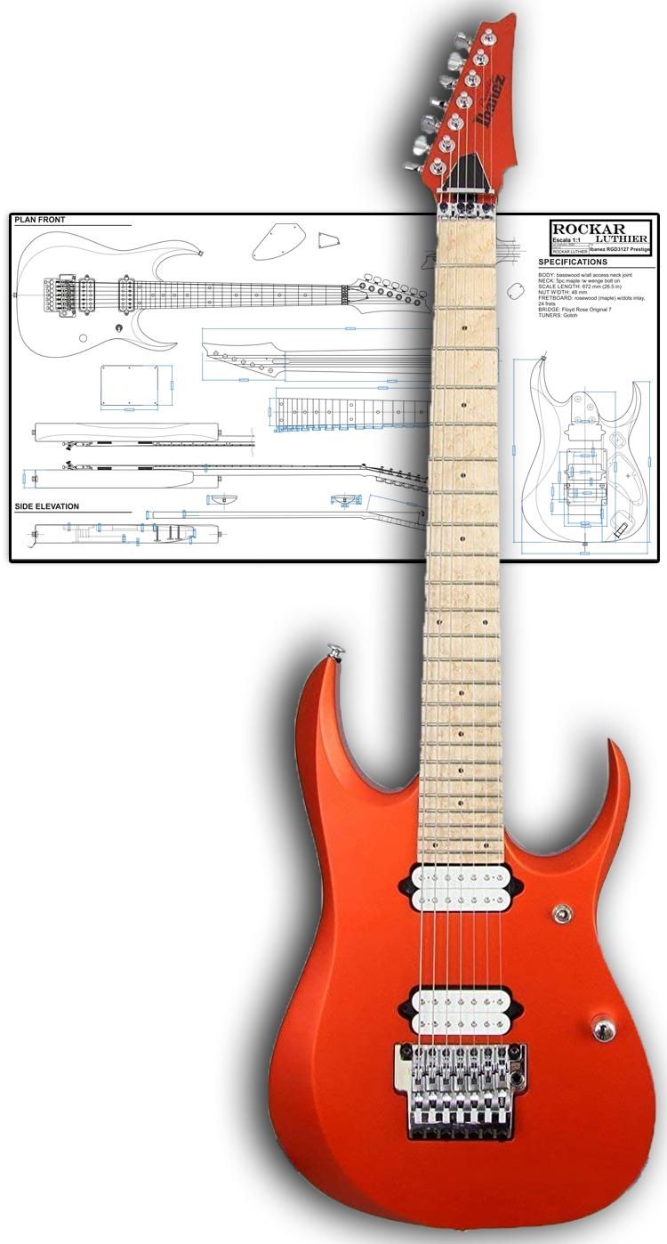 Plans Blueprints for luthier Style Ibanez RGD7 RGD3127 prestige guitar
