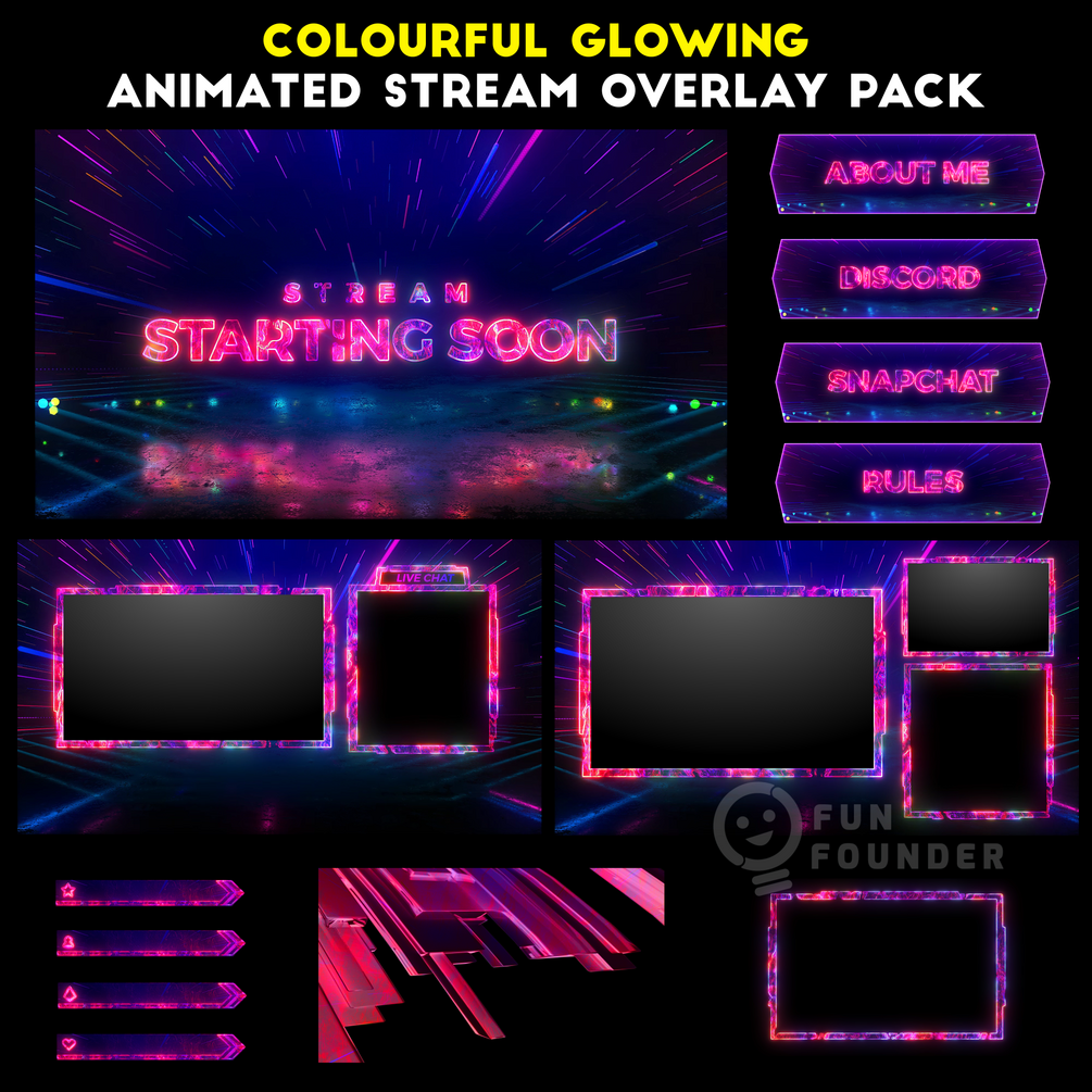 Colourful Glowing Animated Stream Overlay Pack