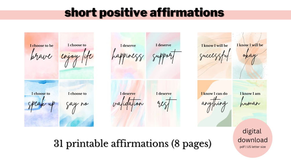 Short Positive Affirmations Printables