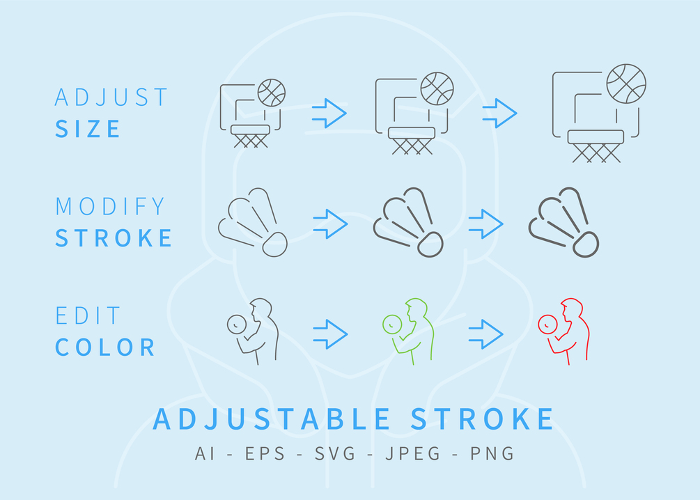 Sports & Fitness Line Icons – 40 Minimalist Vector Icons