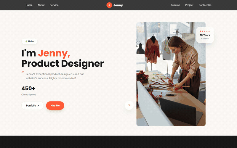 Desktop source preview for Jenny — Premium Personal Portfolio Website Template (HTML5 + Bootstrap 5 + WordPress + Elementor)