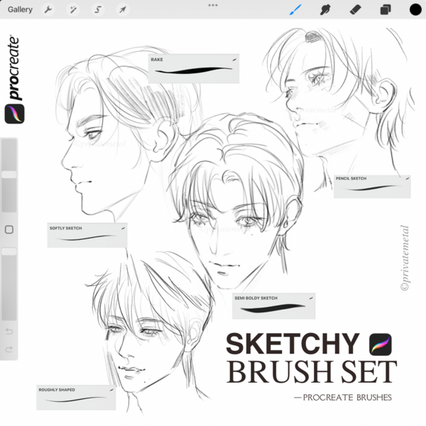 SKETCHY BRUSH SET (5) | PROCREATE BRUSH SET by PVM