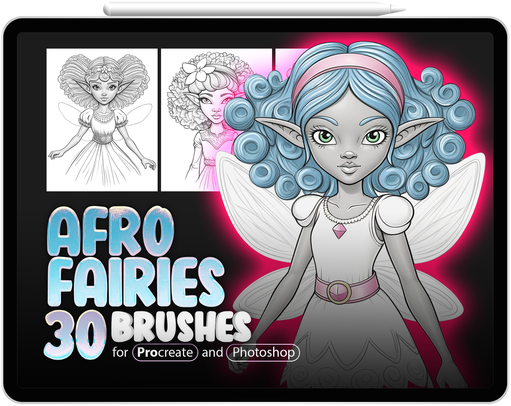 30 Afro Fairies Brushes Collection for Procreate and Photoshop by ProCreativeBreeze