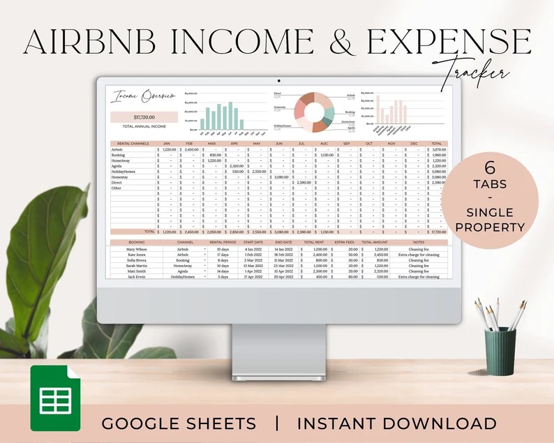 Airbnb Rental & Expense Tracker Airbnb Tracking Spreadsheet