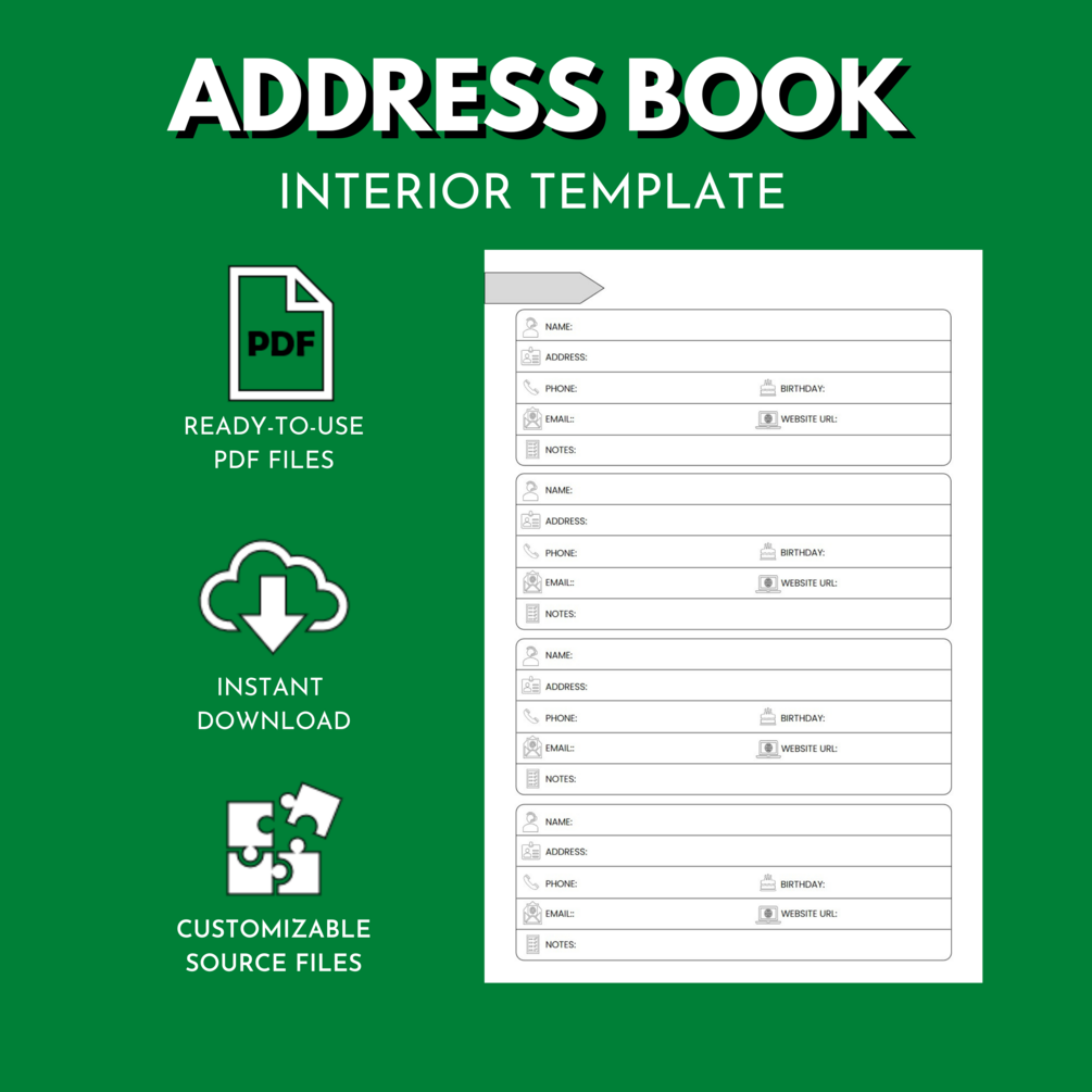 Address Book Amazon KDP Interior Template for LowContent Book