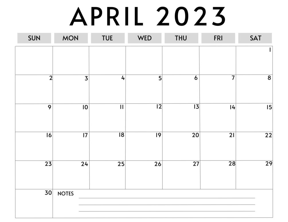 April 2023 Calendar Printable With Notes in PDF