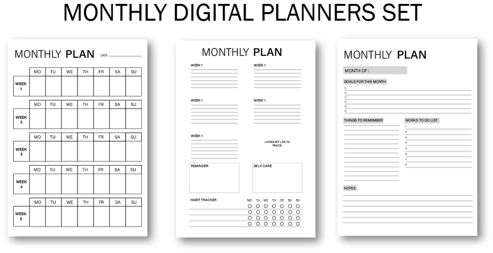 Personal printable monthly planners bundle