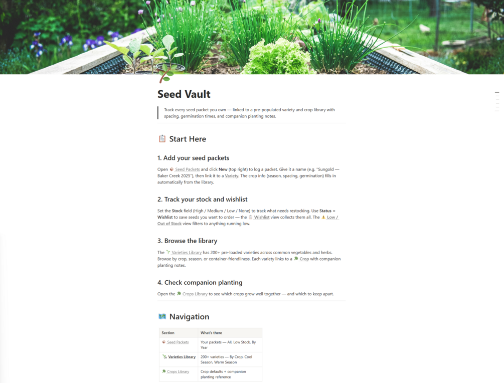 Seed Vault Notion template preview