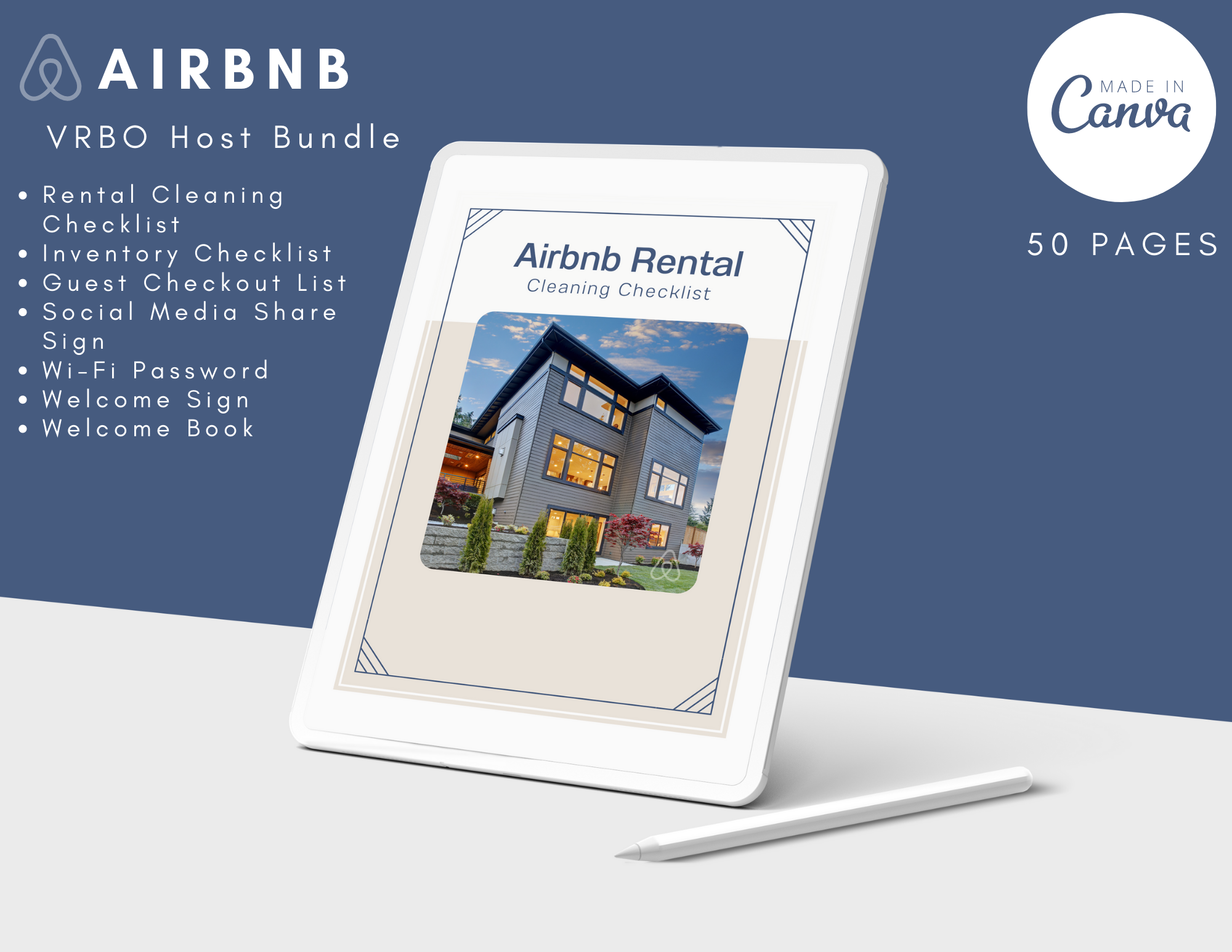 Airbnb Host Bundle Template Bundle | Rental Cleaning Checklist, Inventory  Checklist, Guest Checkout List, Wi-Fi Password, Welcome Book Navy | 360  Presets