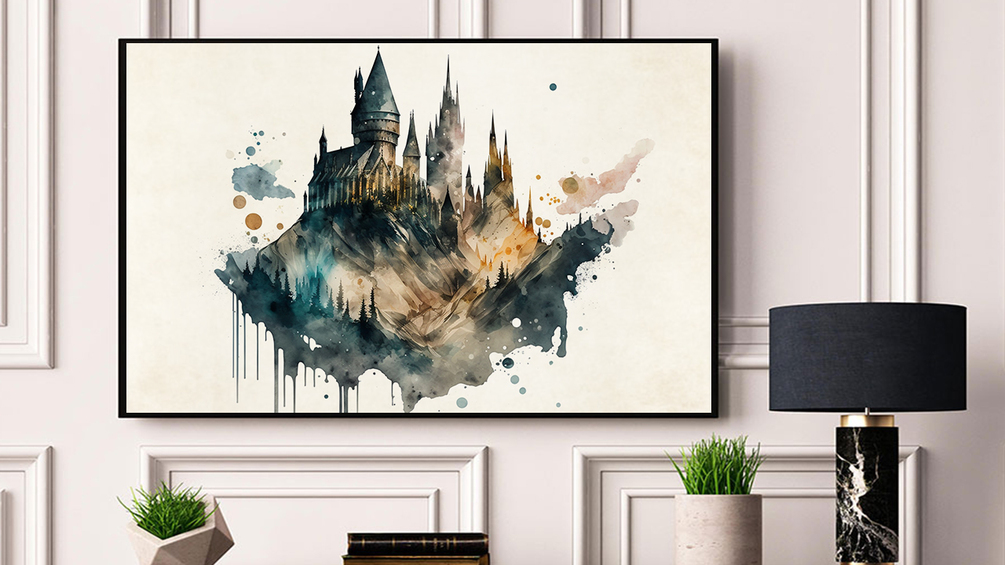 Harry Potter Hogwarts Castle Abstract Watercolor Landscape Painting ...
