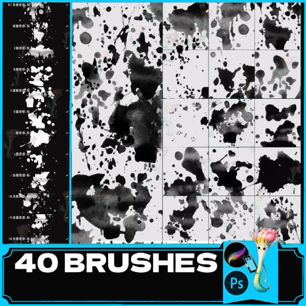 procreate brush ps brush ink texture ink splash effect national style rendering ink ink spot inkjet, procreate splatter, ink splats stamp by best procreate brushes