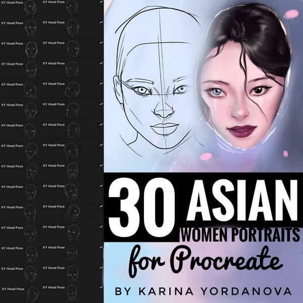 30 Asian Female Portrait Pose Brushes (FOR PROCREATE) by karina.yordanova.art