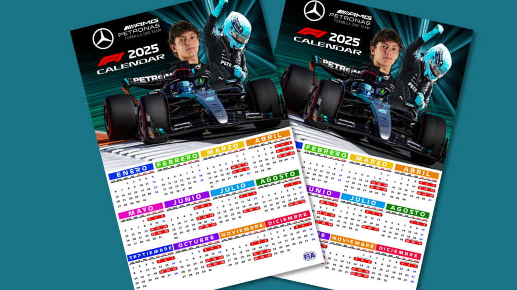 2025 printable F1 Mercedes AMG Petronas Calendar