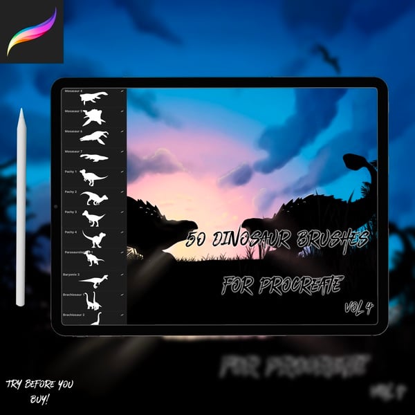 50 Dinosaur Brushes for Procreate Vol 4 by Skii Illustrations