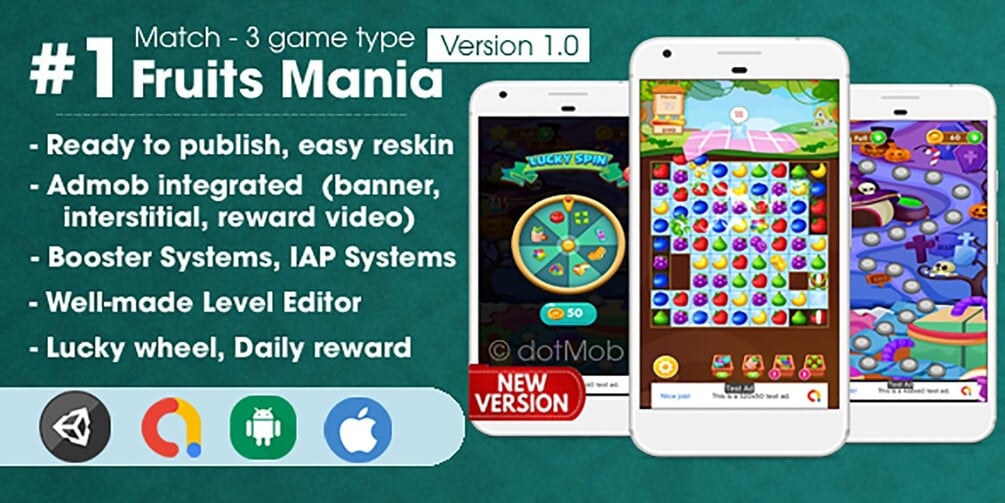 Fruits Mania Match 3 - Unity Complete Source Code media 1