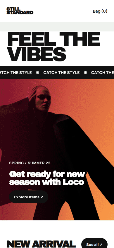 Mobile walkthrough for Still Standard — Fashion Storefront Website Template (HTML + WordPress + Elementor)