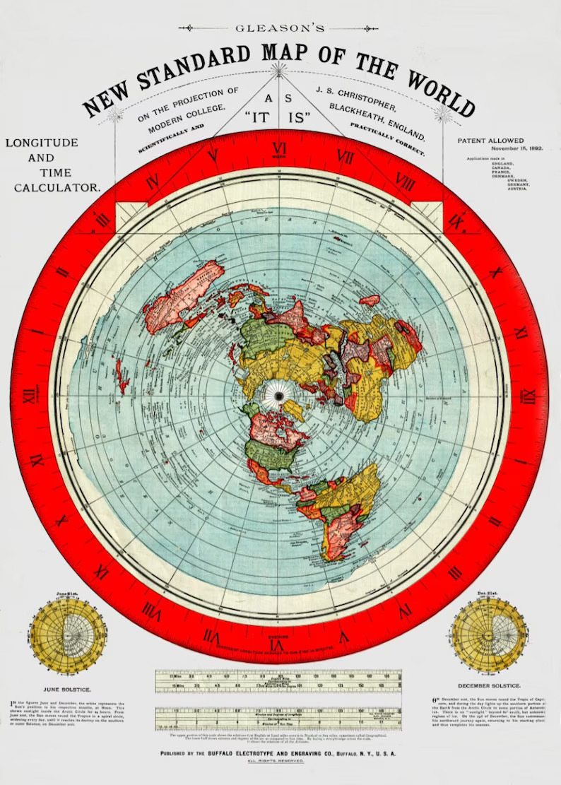 Flat Earth Map Alex Gleason 1892 Remastered HiRes Digital Download