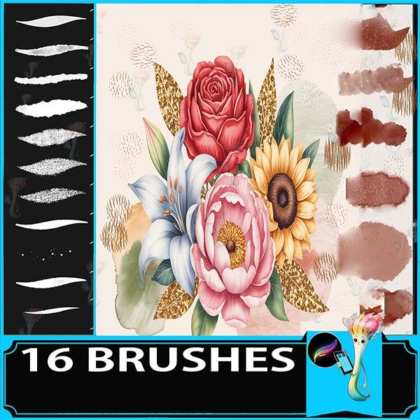 watercolor brushes. Procreate glitter, shimmer, pearl, foil, glow liquid metallic brushes, procreate pearl, procreate sparkle, procreate by best procreate brushes