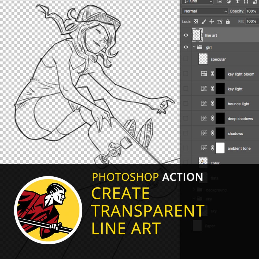 Create Transparent Line Art action)
