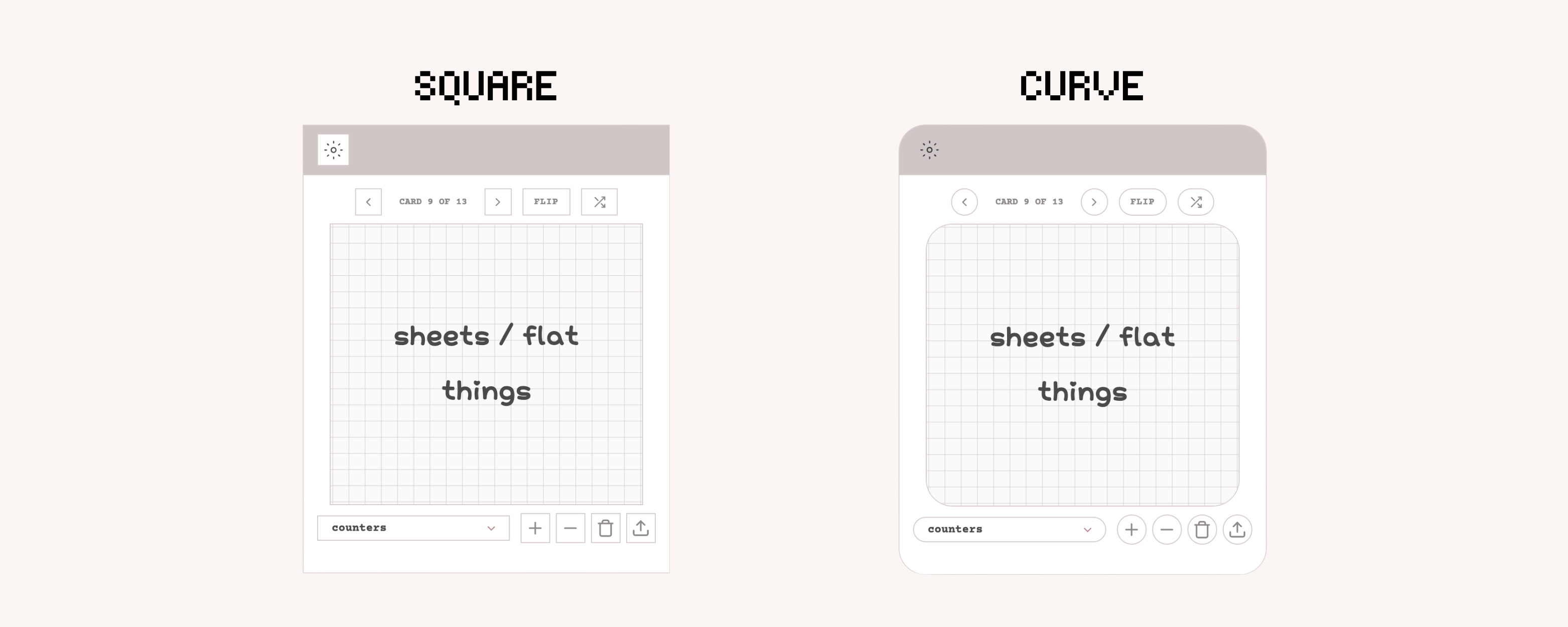 Digital Custom Flashcard Widget for Notion with curved and square display in light mode.