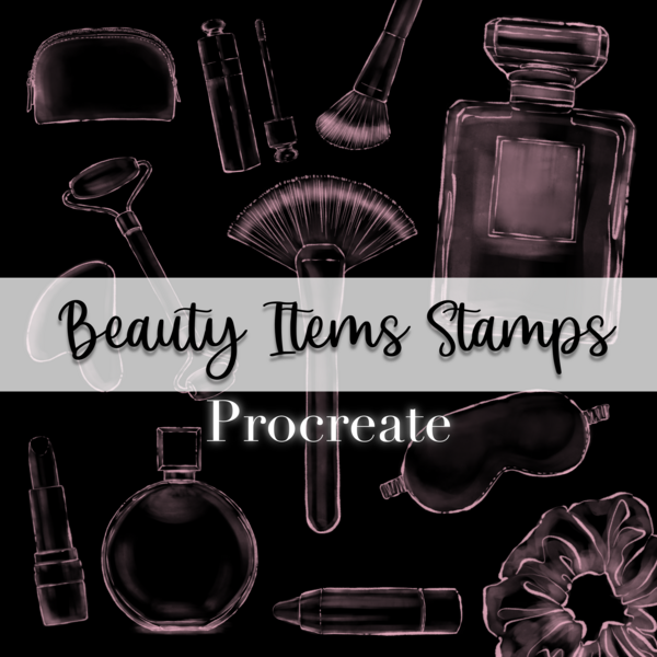 Beauty Items Stamp Brushes for Procreate App. 32 Brush Designs / 62 Brushes Total. Cosmetics, Makeup, Self Care, Stickers Journal Planner. by Fashion Workshop with Nhoo Matthews