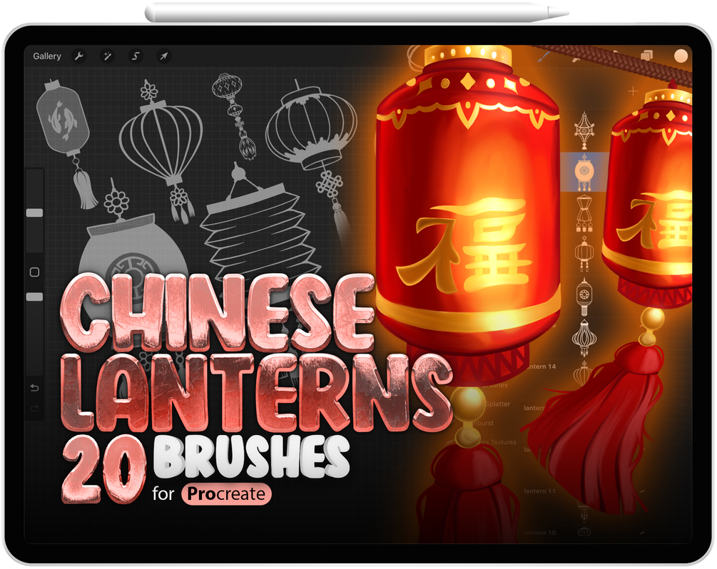 20 Procreate Chinese Lanterns Stamp Brushes Collection by ProCreativeBreeze