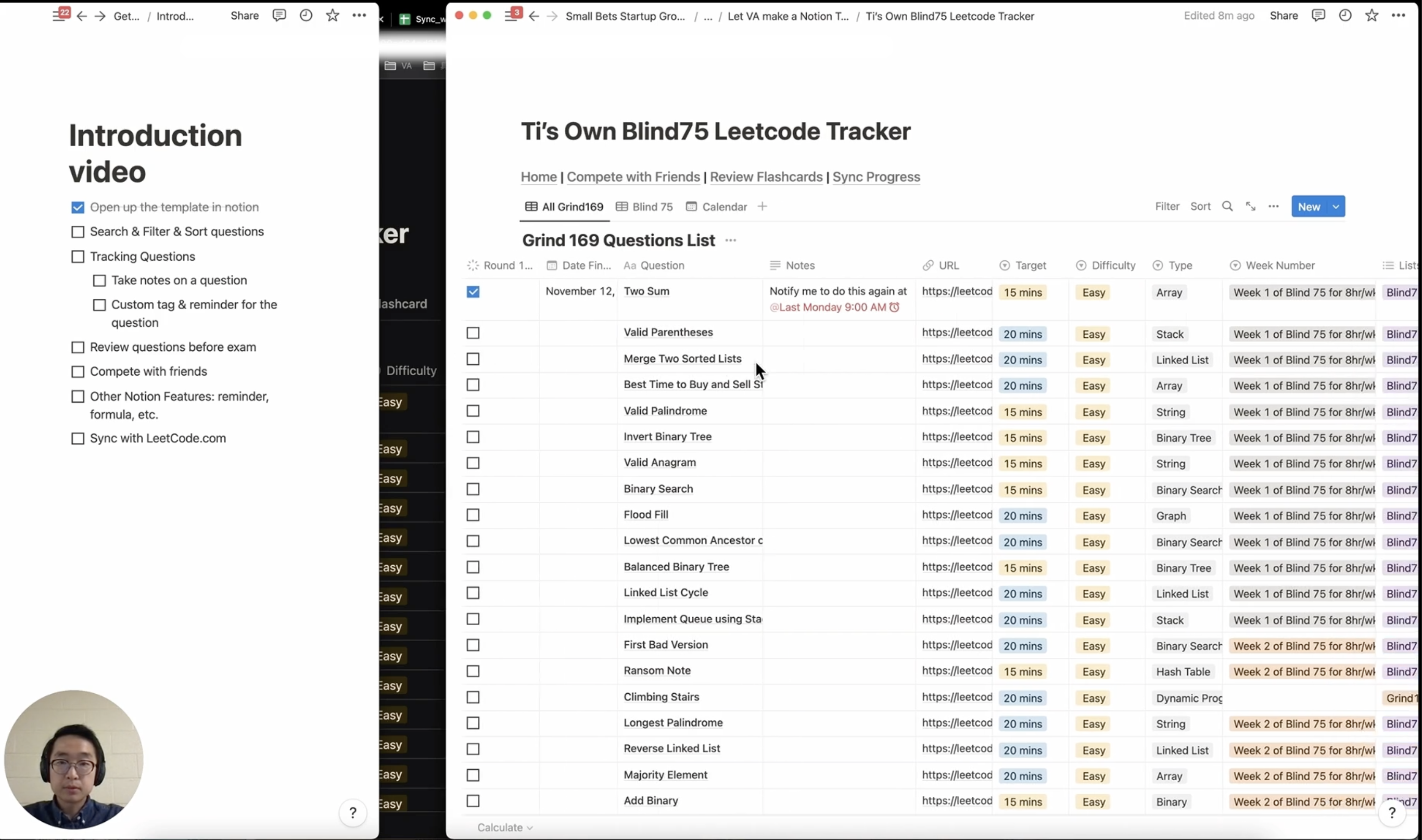 Blind75 Leetcode Tracker Notion Template