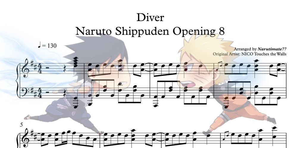 Naruto Shippuden Opening 8: Diver - Piano Package