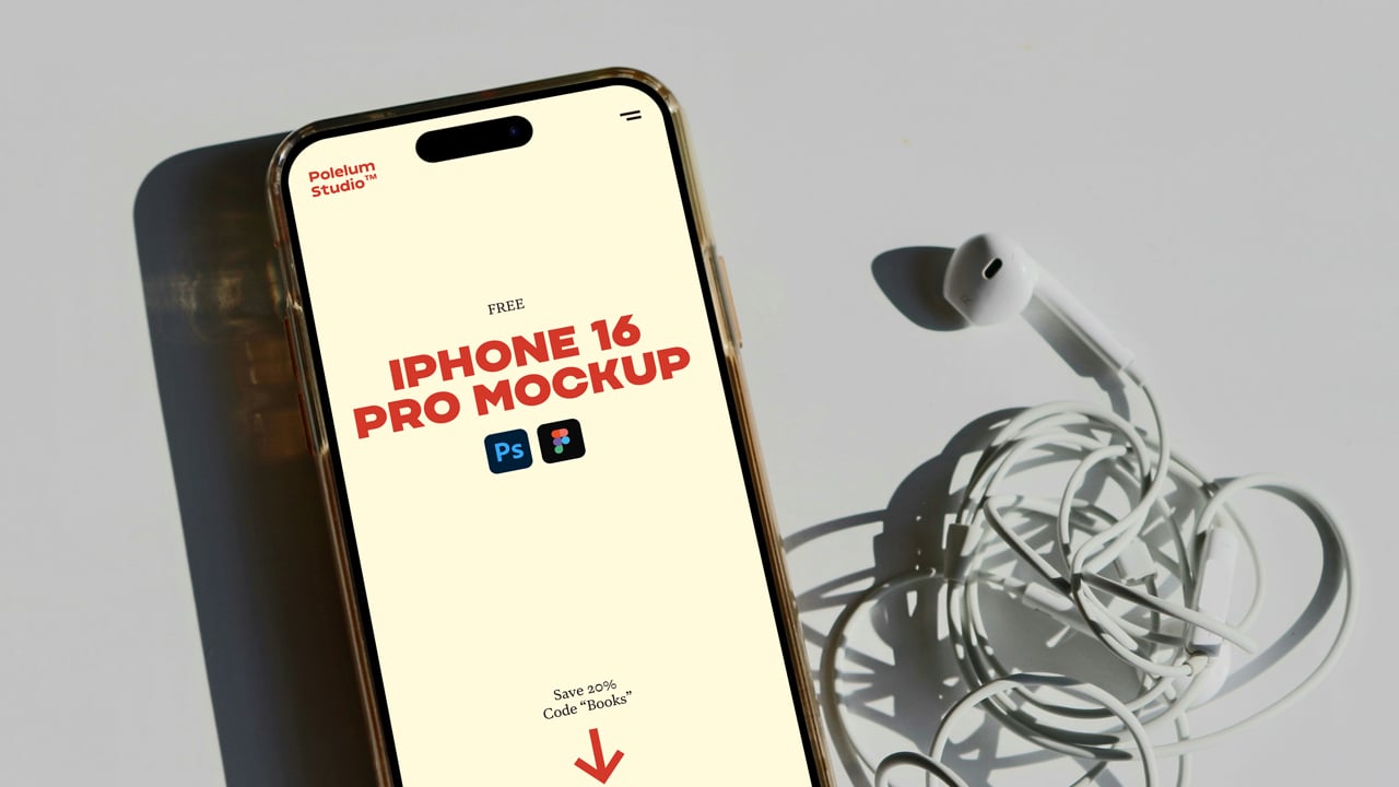 High resolution iPhone 16 Pro UI mockup scene, free download