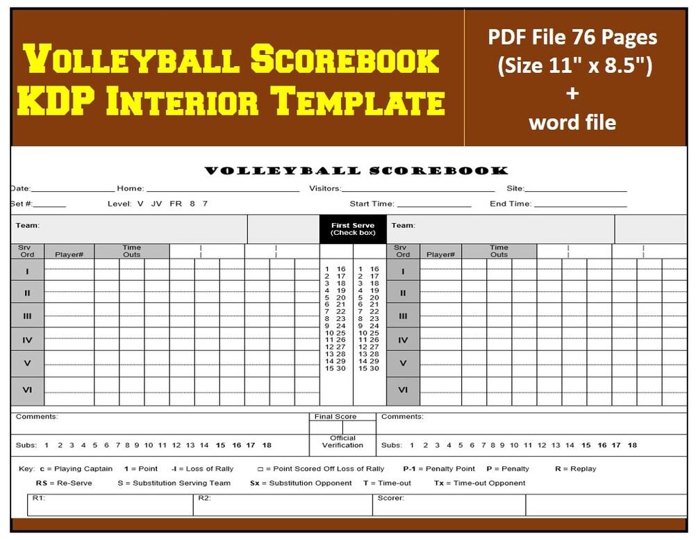Volleyball Scorebook KDP Interior Template (high quality)