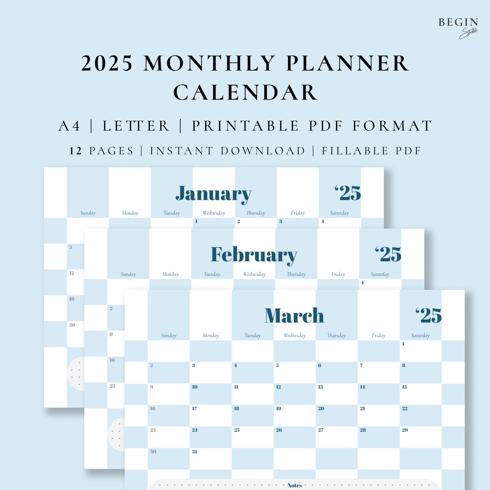 2025 Monthly Planner Printable Dated Calendar Pages Digital 2025