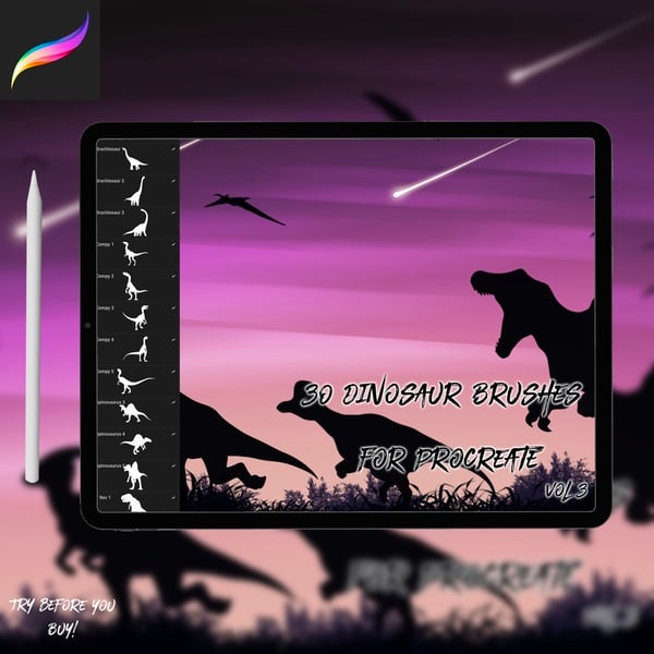 30 Dinosaur Brushes for Procreate Vol 3 by Skii