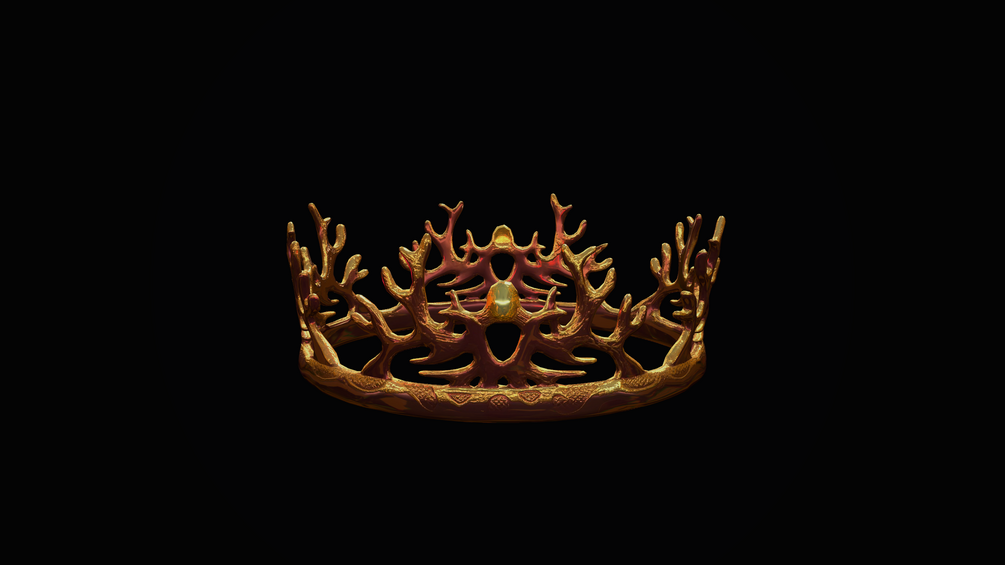 Tyrant's Thorn Diadem — gold thorn crown, front view on black void