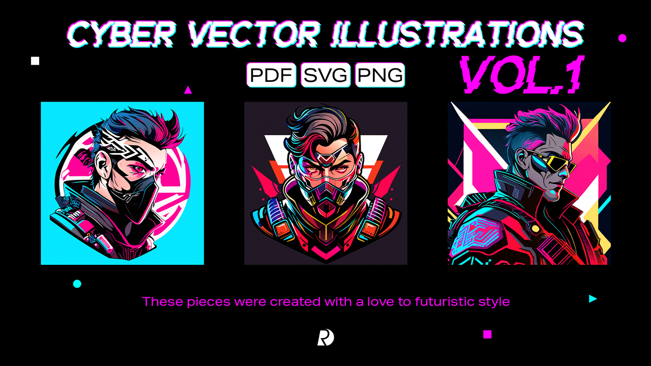 Cyberpunk sci fi poster set of 15 vector illustrations 