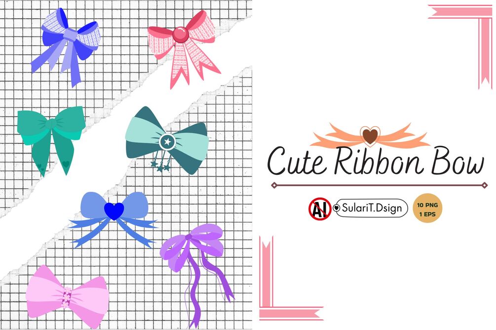 Cute ribbon bow (10 PNG + 1 EPS)