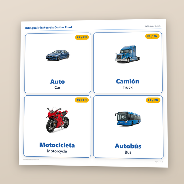 Bilingual Road Trip Flashcards: 151 Spanish-English Printable Cards