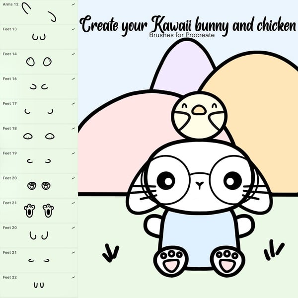 Create your KAWAII Bunny and Chicken | Creator brush pack for Procreate | Instant download by Lyts