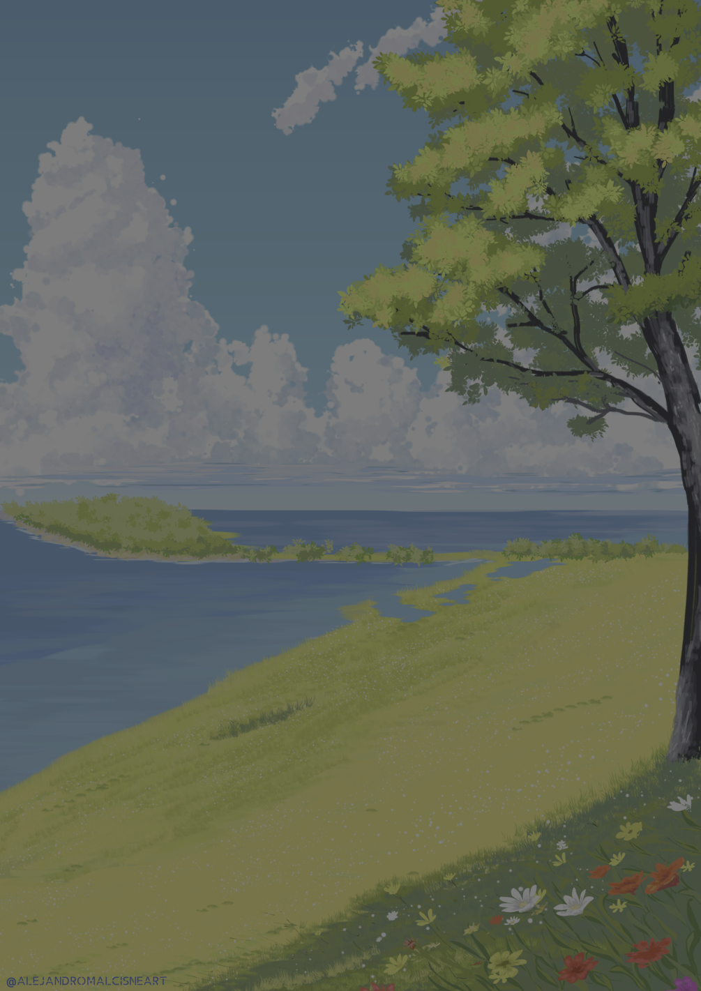 Spring and lakes painting (anime) WALLPAPER 8K