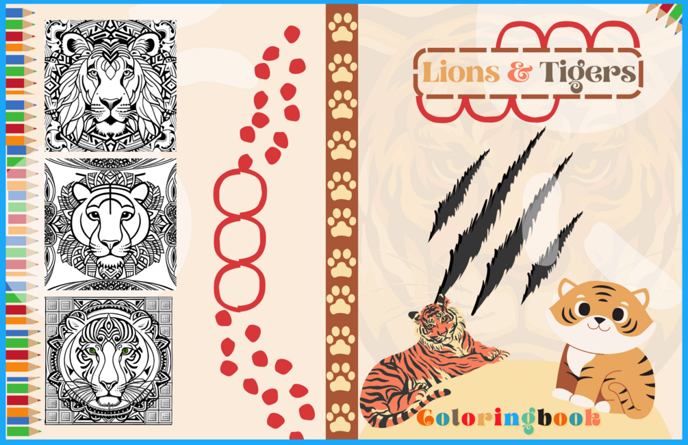 Lion and Tigers coloring book interior design