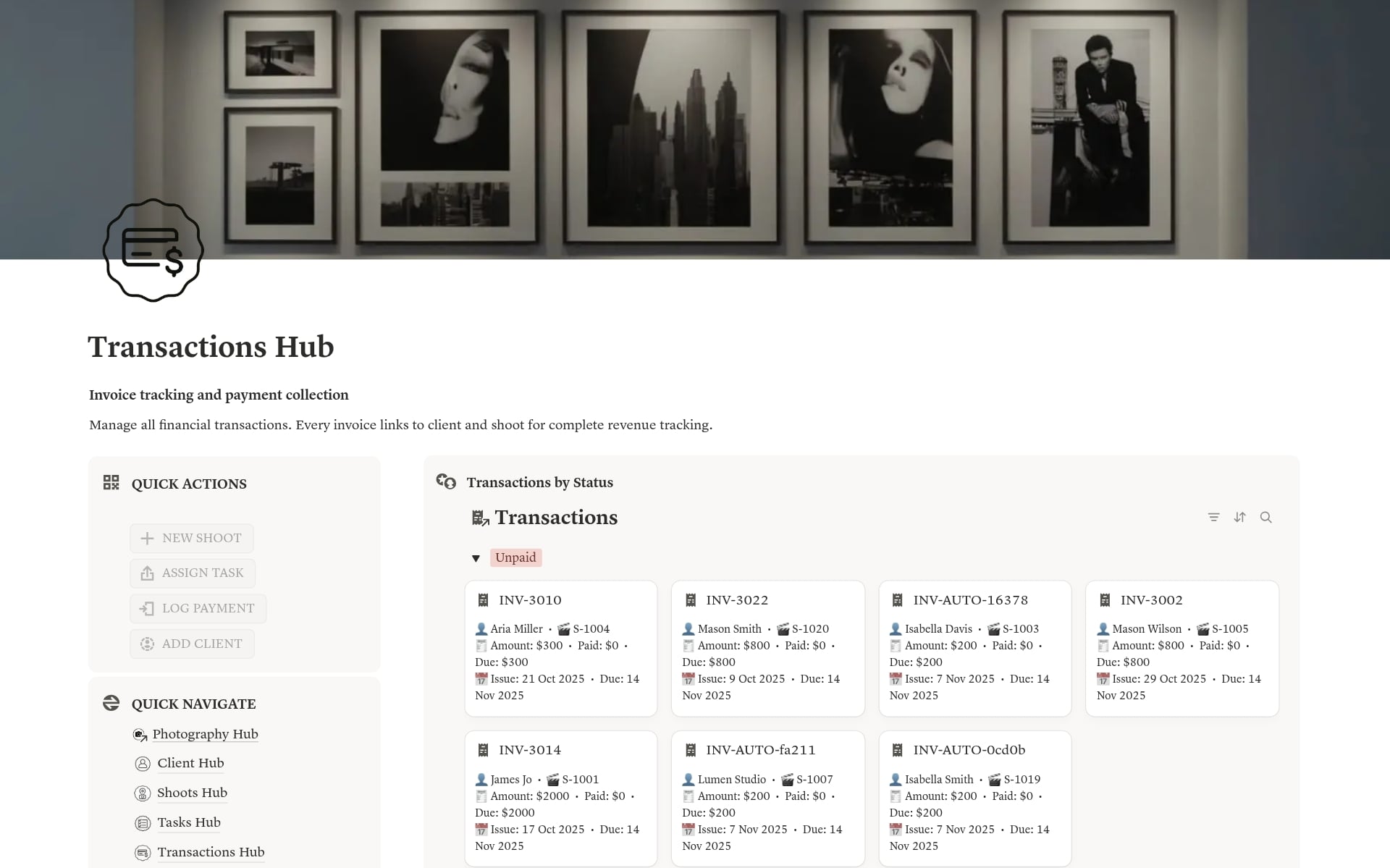 Photography Business OS -  Photography CRM, Shoots, Editing & Invoicing - view 2