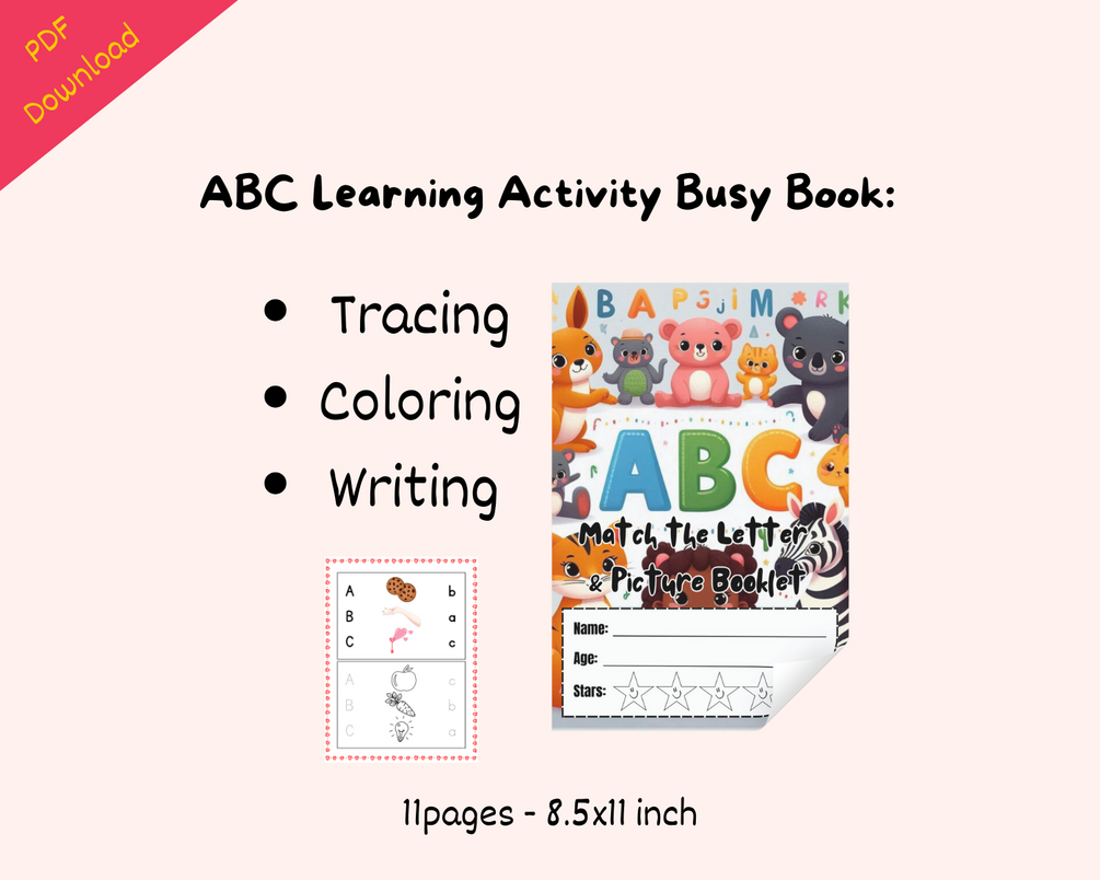 ABC Match the Letter & Picture Printable Activities: Busy book for Kids