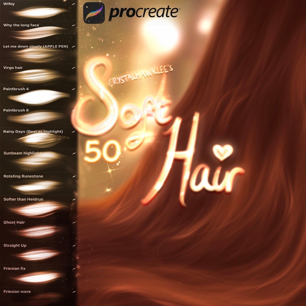 The softest hair Brushset for Procreate app (50 Brushes) + Hair tutorial by crystalhawklee