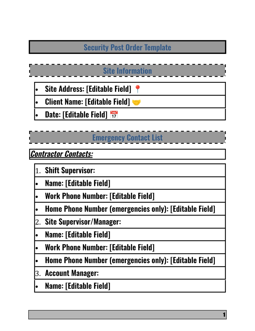 Security Post Order Template