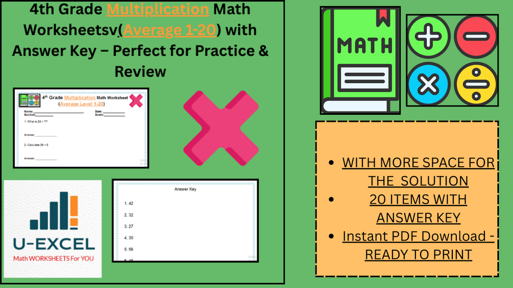 4th Grade Multiplication Math Worksheets Average with answer key ...