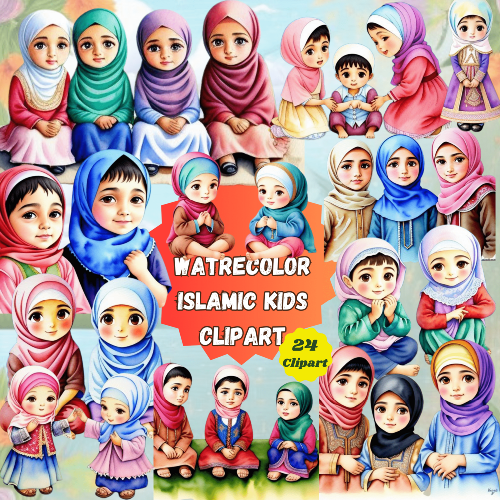 Watrecolor Islamic Kids Clipart – Watrecolor Muslim Kids Clip Art