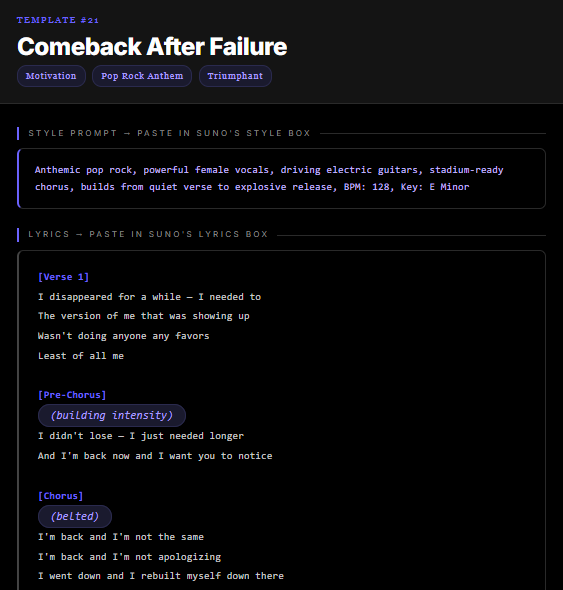 Lyric template example