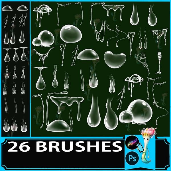 Procreate & Photoshop 26 Types Tears・Water Droplet Brush Set | Crying Expression・Liquid・Hand|Drawn Animation Material by best procreate brushes