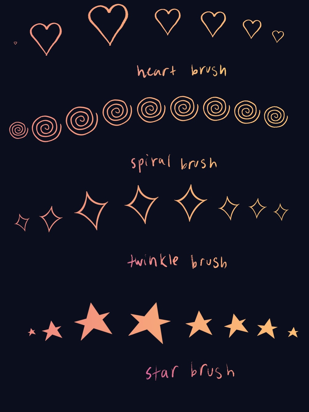 Decorative Brush Set For Procreate ( Star, Twinkle, Spiral, Heart, )