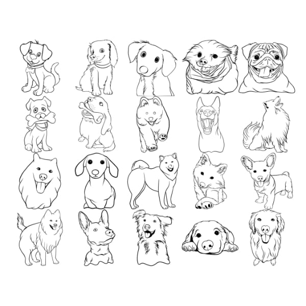 Cartoon Dogs Outlines Set 7 Procreate Brush Stamps, 20 Dog Brushes by Disasterology Ink