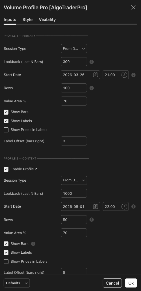 Profile 1 & 2 settings